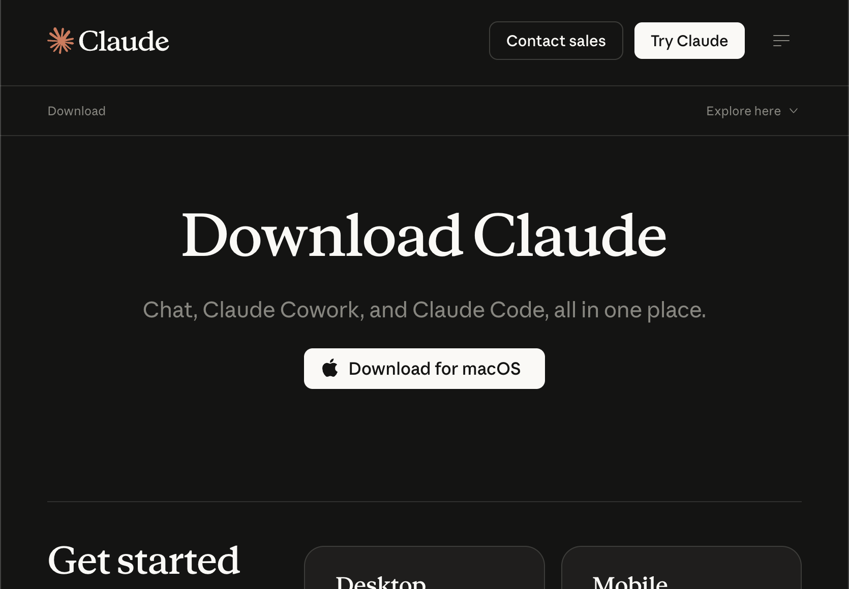 The claude.com/download page with the Mac and Windows download buttons.