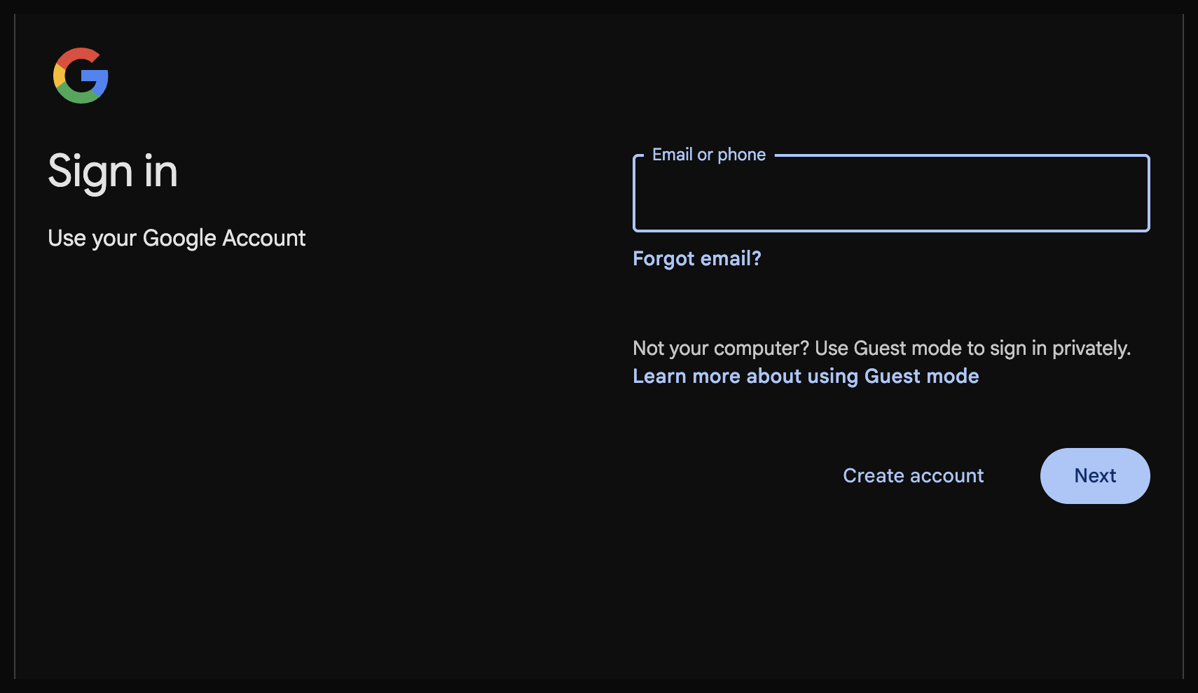 The standard Google sign-in screen that opens in Chrome
